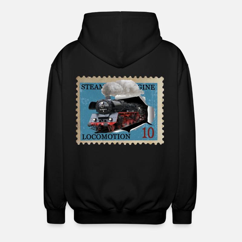 Briefmarke Dampflokomotive - Unisex Kapuzenjacke - Schwarz