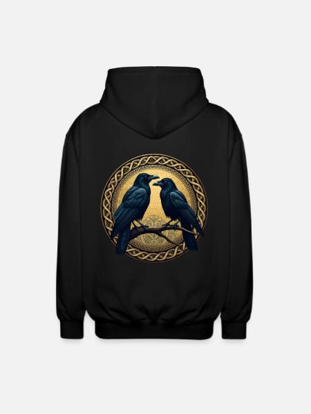 Two ravens with Celtic knots - Unisex Hooded Jacket - black