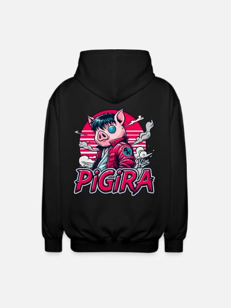 Pigira: het Japanse Cyber Punk Hero Pig - Uniseks zip hoodie - zwart
