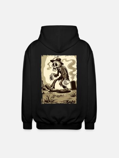 Skeleton Gentleman in the Cemetery - Unisex Hooded Jacket - black