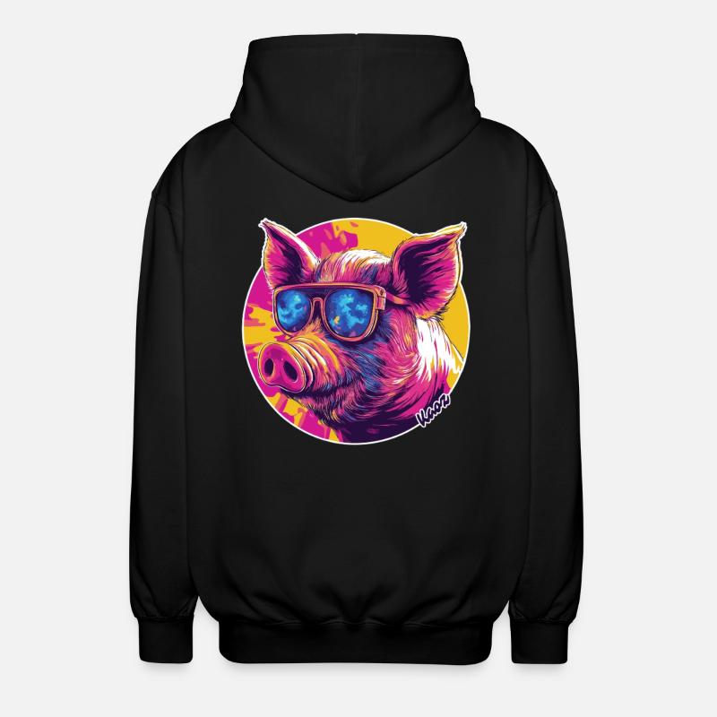 Cool pig with sunglasses - Unisex Hooded Jacket - black