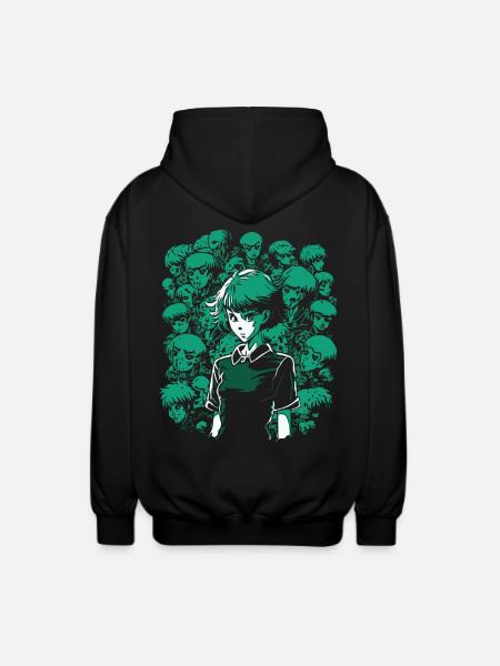 Skull, Bones and Cartoon Girl - Unisex Hooded Jacket - black
