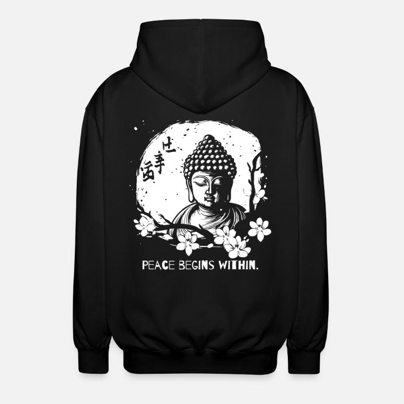 Peace begins within - Buddha - Unisex Hooded Jacket - black