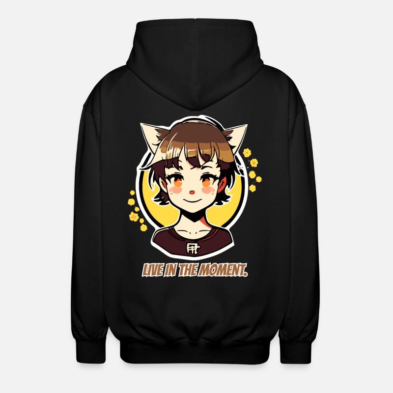Lebe im Moment, Katzen-mädchen - Unisex Kapuzenjacke - Schwarz