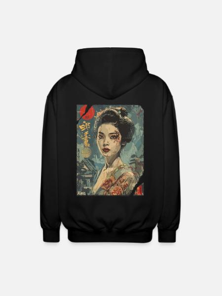 Strong Geisha – Japanese Retro Poster - Unisex Hooded Jacket - black