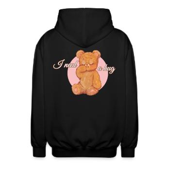 I need a hug - teddybear - Unisex Hooded Jacket - black - Back - AI Model Male 185 light (185cm)