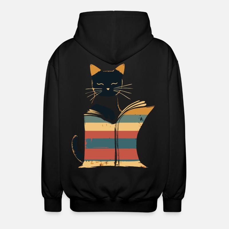 Black cat reading book - Unisex Hooded Jacket - black