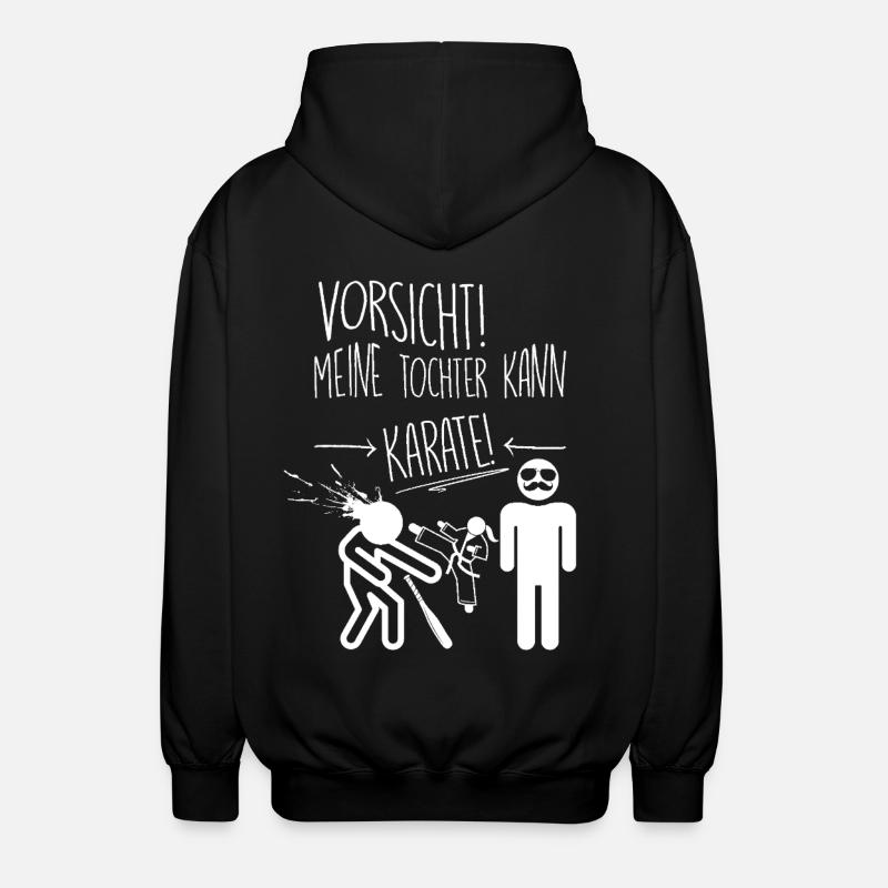 Caution! My daughter knows karate - Unisex Hooded Jacket - black