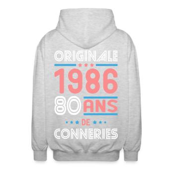 Original – 1986 – 40 years of - Unisex Hooded Jacket - light heather grey - Back - AI Model Male 185 light (185cm)
