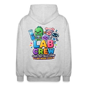 Lab Crew 2026: Comic Strip Lab Team - Unisex Kapuzenjacke - Hellgrau meliert - Hinten - AI Model Male 185 light (185cm)