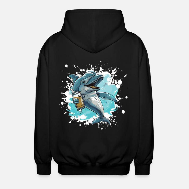 Dolphin Beer Funny - Unisex Hooded Jacket - black