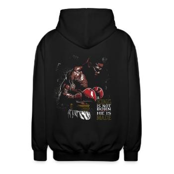 Le roi de la boxe n’est pas né, il est fait motivation de combat - Veste à capuche unisexe - noir - Dos - AI Model Male 185 light (185cm)