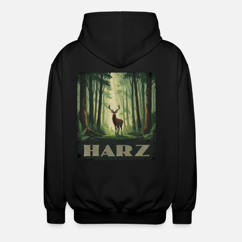 Harz Wald und Hirsch - Unisex Kapuzenjacke - Schwarz