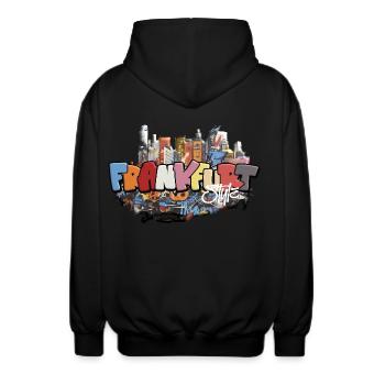 Frankfurt Ghetto Style Graffiti Airbrush Design - Unisex Kapuzenjacke - Schwarz - Hinten - AI Model Male 185 light (185cm)
