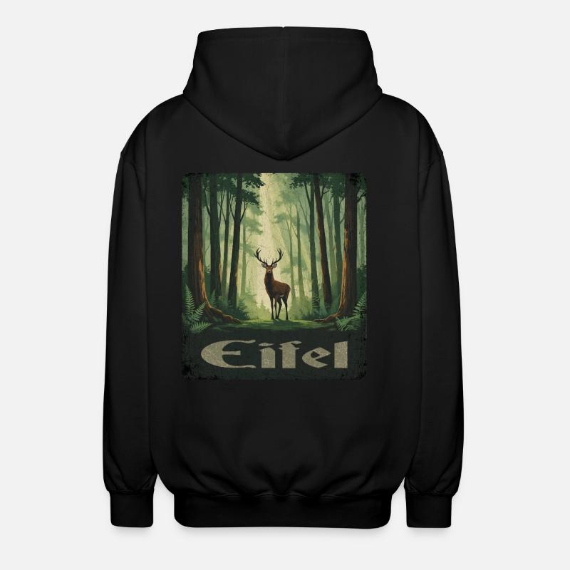 Eifel with deer - Unisex Hooded Jacket - black