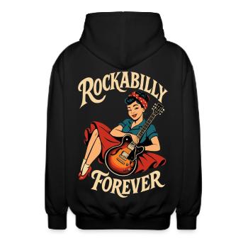 Rockabilly Revival Frau mit Gitarre - Unisex Kapuzenjacke - Schwarz - Hinten - AI Model Male 185 light (185cm)