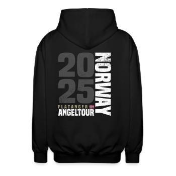 Flatanger Norwegen Angeltour 2025 - Unisex Kapuzenjacke - Schwarz - Hinten - AI Model Male 185 light (185cm)