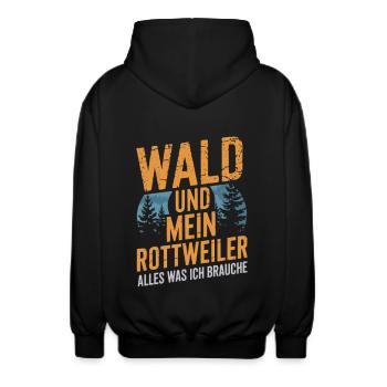 Wald und mein Rottweiler - Unisex Kapuzenjacke - Schwarz - Hinten - AI Model Male 185 light (185cm)