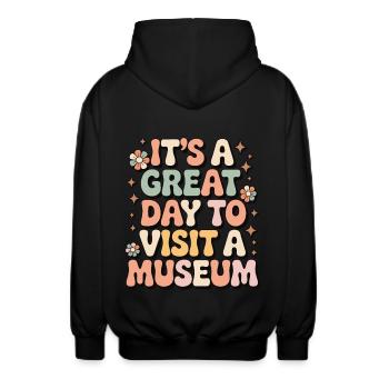 Museum - Unisex Hooded Jacket - black - Back - AI Model Male 185 light (185cm)