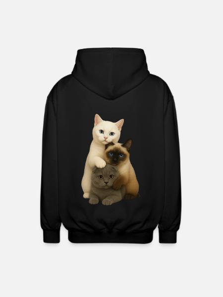 British Shorthair Siamese Fold - Unisex Hooded Jacket - black