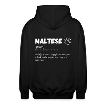 Maltais - une machine à câlins moelleuse et un aboyeur bruyant - Veste à capuche unisexe - noir - Dos - AI Model Male 185 light (185cm)
