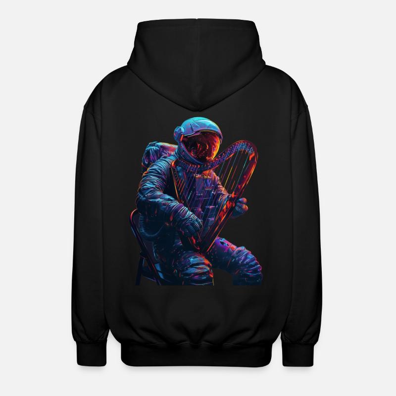 Astronaut Harfe - Unisex Kapuzenjacke - Schwarz