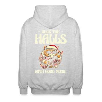 Schmücke Hallen guter Musik, Weihnachtsdekoration - Unisex Kapuzenjacke - Hellgrau meliert - Hinten - AI Model Male 185 light (185cm)
