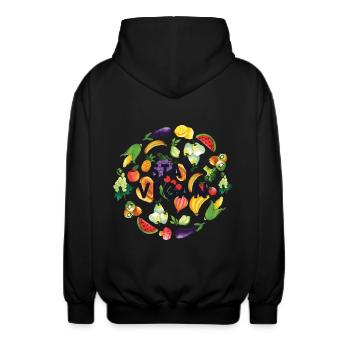 Vegan T-Shirt | Food | Fruit | No meat | - Unisex Hooded Jacket - black - Back - AI Model Male 185 light (185cm)