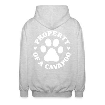 Propriété d’un Cavapoo - Veste à capuche unisexe - gris clair chiné - Dos - AI Model Male 185 light (185cm)