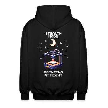 Stealth Mode: Night Printing | 3D Printing Print Bed - Unisex Hooded Jacket - black - Back - AI Model Male 185 light (185cm)