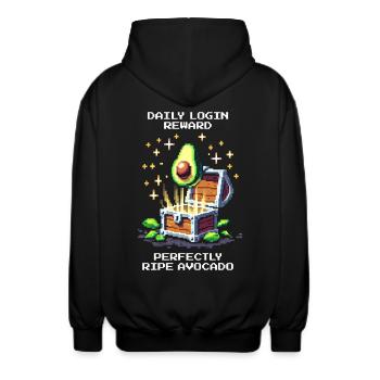 Login Bonus: Perfect Avocado | Daily Snack XP - Unisex Hooded Jacket - black - Back - AI Model Male 185 light (185cm)