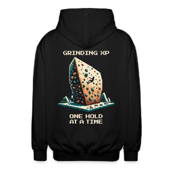 XP Grind: Grip by Grip | Bouldering Pixel Art - Unisex Hooded Jacket - black - Back - AI Model Male 185 light (185cm)