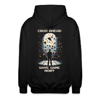 Crux en perspective | Bouldering Pixel Art Kneebar - Veste à capuche unisexe - noir - Dos - AI Model Male 185 light (185cm)