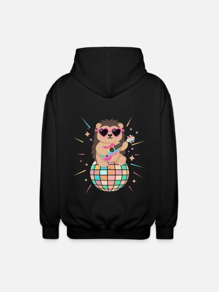 Hedgehog Disco Ball 80s Retro Funny - Unisex Hooded Jacket - black