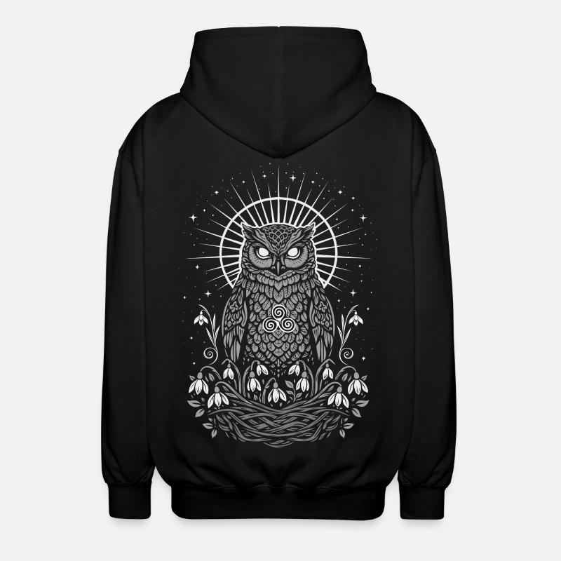 Hibou Imbolc avec Trisquelette et Perce-neige - Veste à capuche unisexe - noir