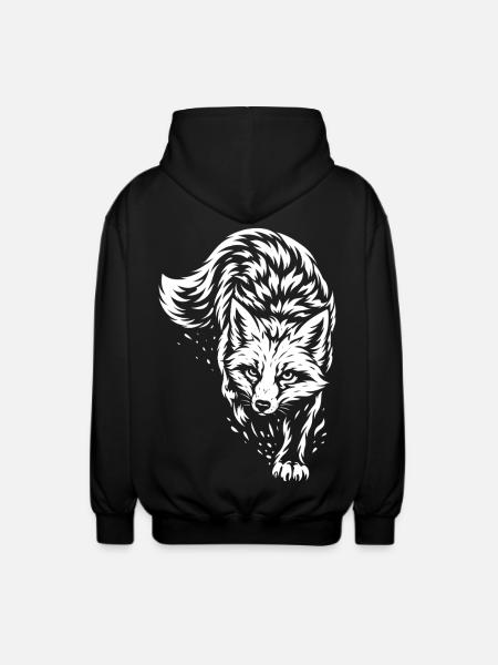 Tribal Fuchs – Wildes Waldtier Motiv - Unisex Kapuzenjacke - Schwarz