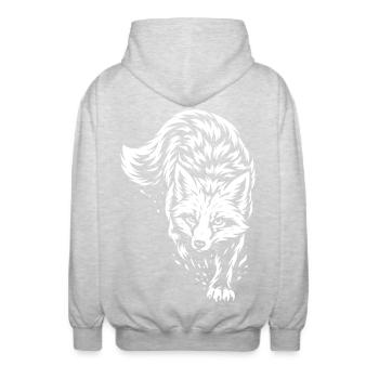 Tribal Fuchs – Wildes Waldtier Motiv - Unisex Kapuzenjacke - Hellgrau meliert - Hinten - AI Model Male 185 light (185cm)