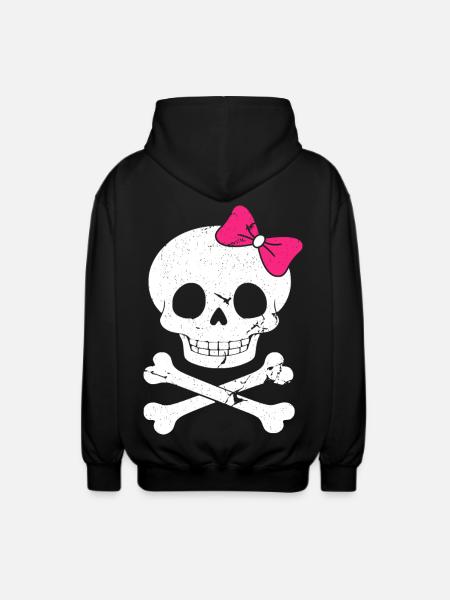 Cute skull with pink bow - Unisex Hooded Jacket - black