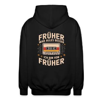 Retro Cassette 80s 90s Party 90s Costume Fascist - Unisex Hooded Jacket - black - Back - AI Model Male 185 light (185cm)