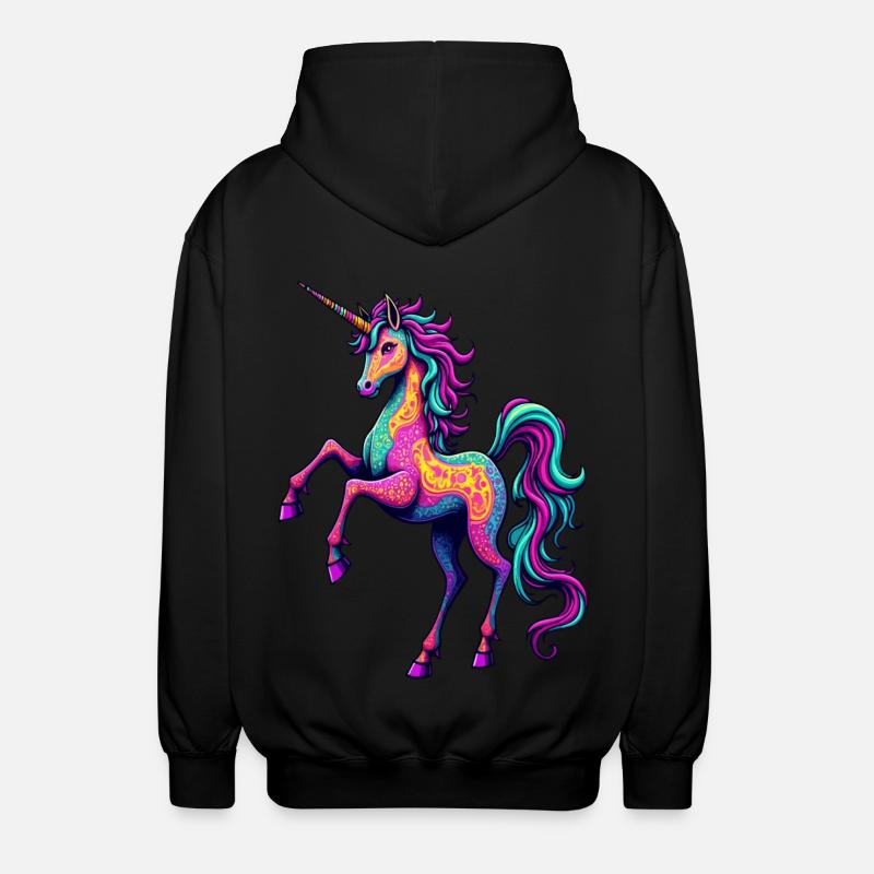 Psychedelisches Neon-Einhorn – Buntes Fantasy-Pferd - Unisex Kapuzenjacke - Schwarz