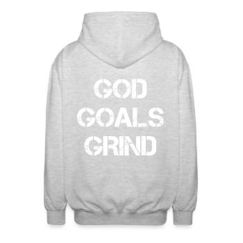 God Goals Grind - Unisex Kapuzenjacke - Hellgrau meliert - Hinten - AI Model Male 185 light (185cm)