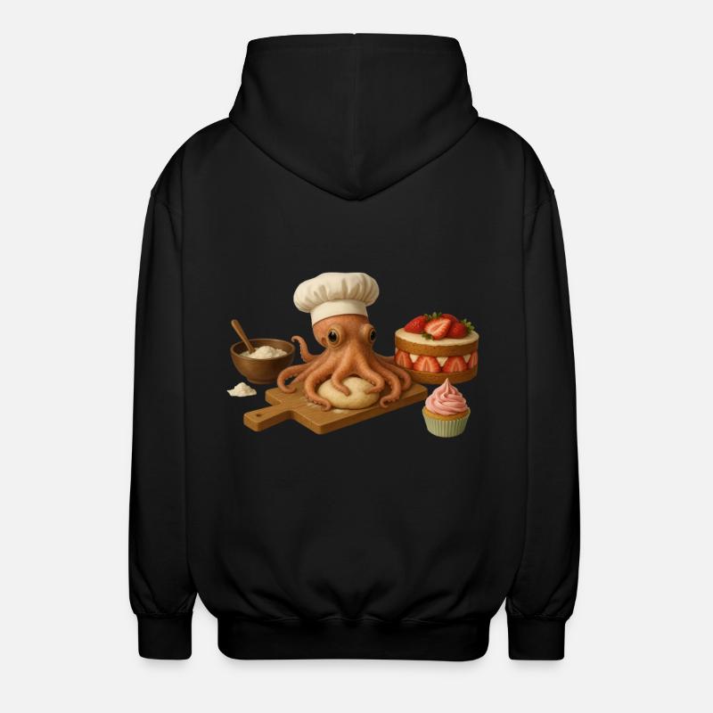 Octopus Baking Cake Bread - Unisex Hooded Jacket - black
