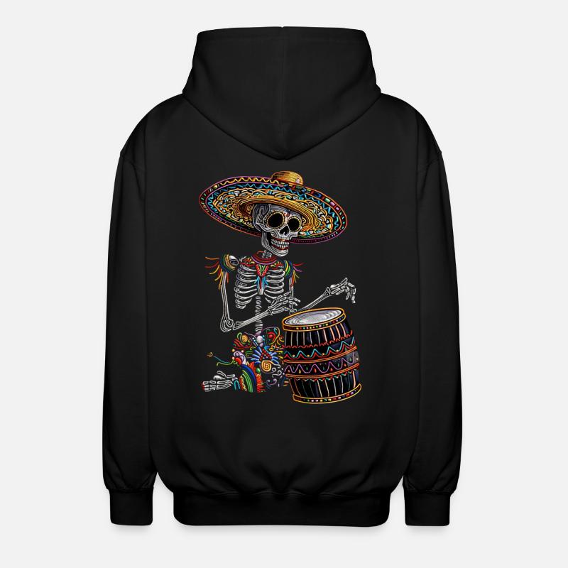 Mexican Skeleton Drums - Unisex Hooded Jacket - black