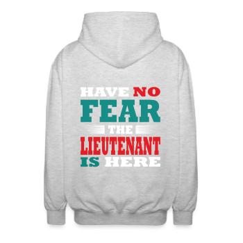 Have no Fear the Leutnant is here Outfit - Unisex Kapuzenjacke - Hellgrau meliert - Hinten - AI Model Male 185 light (185cm)