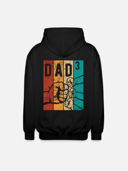 Far 3 - Far til tre børn - Team - Familie - Unisex hættejakke. - sort