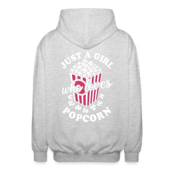 Just a girl who loves popcorn - crispy & delicious - Unisex Hooded Jacket - light heather grey - Back - AI Model Male 185 light (185cm)