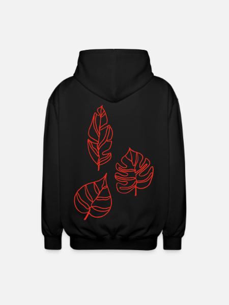 Sketch of nature (red) - Unisex Hooded Jacket - black