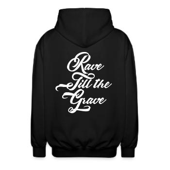 RAVE TILL THE GRAVE - Unisex Kapuzenjacke - Schwarz - Hinten - AI Model Male 185 light (185cm)