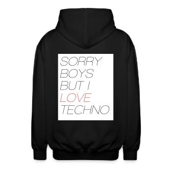 SORRY BOYS BUT I LOVE TECHNO - Unisex Kapuzenjacke - Schwarz - Hinten - AI Model Male 185 light (185cm)