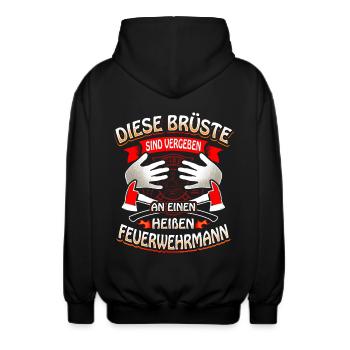 Diese Brüste sind vergeben an Feuerwehrmann - Unisex Kapuzenjacke - Schwarz - Hinten - AI Model Male 185 light (185cm)